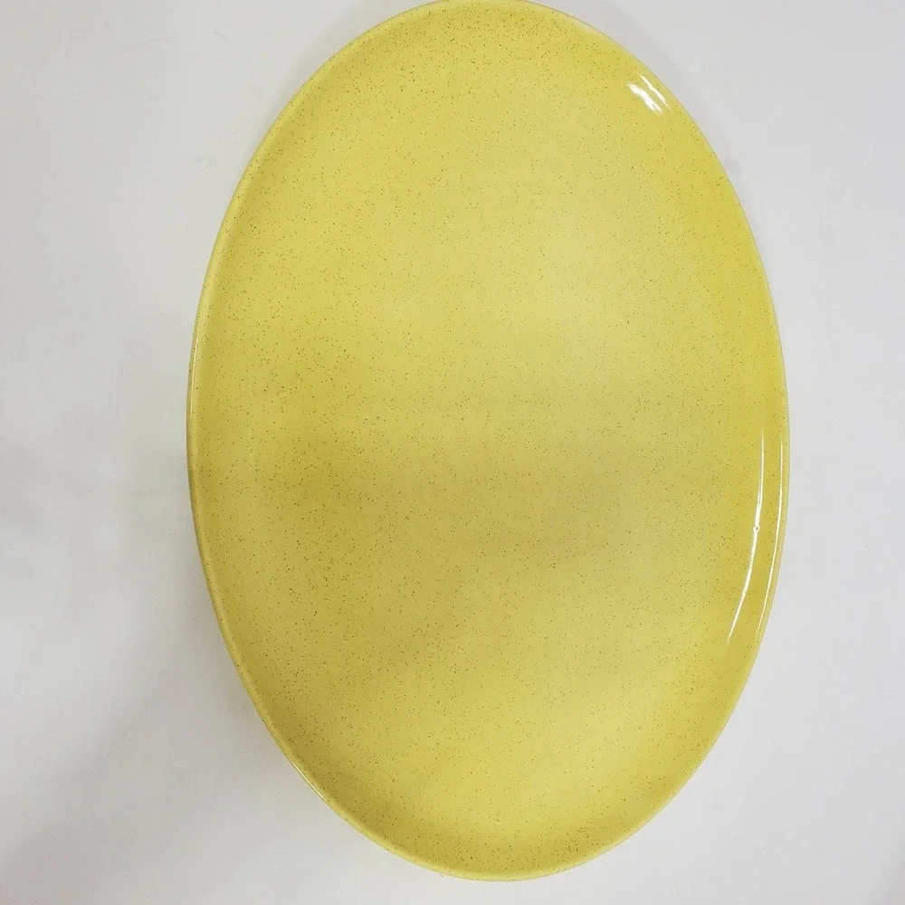 Taylor Smith Taylor‎ Retro Speckled Yellow Oval Serving Platter Dish Kitchenware
